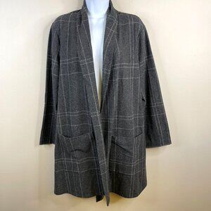 Eileen Fisher Womens Open Duster Cardigan Sweater Size L Charcoal Wool Blend